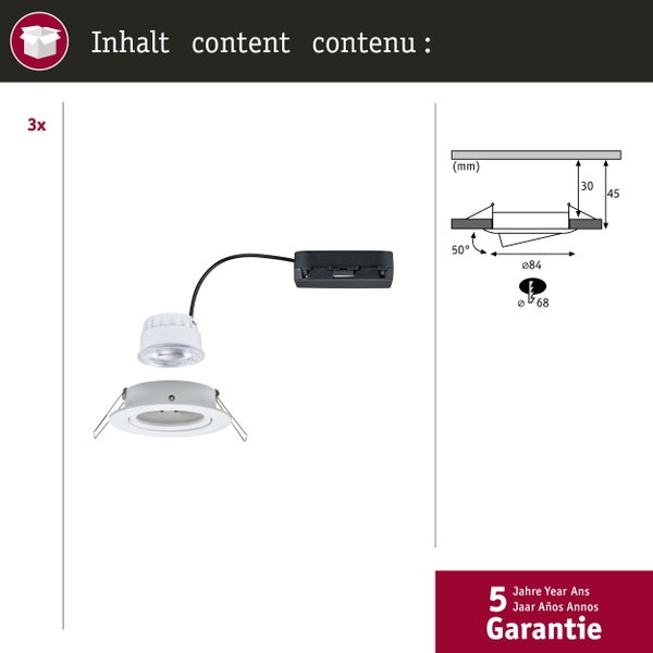 LED Einbauleuchte Nova Coin 3er-Set rund 84mm 50° 3x2,8W 3x505lm 230V 4000K Weiß matt