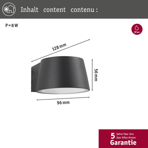 LED Außenwandleuchte Capea insektenfreundlich IP44 96x128mm 2200K 6W 550lm 230V 98° Anthrazit Aluminium