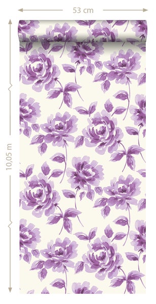 ESTAhome Tapete Aquarell gemalte Rosen Lila - 53 cm x 10.05 m - 128015