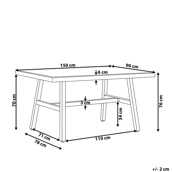 Gartentisch CANETTO 150 cm 90 cm Glas Schwarz