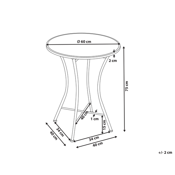 Technische Zeichnung eines Bistrotisches mit Maßangaben