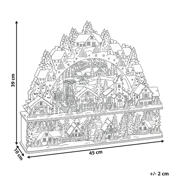 Dekorative Winterdorf-Szene mit Häusern und Bäumen, circa 39 cm hoch, 45 cm breit und 10 cm tief
