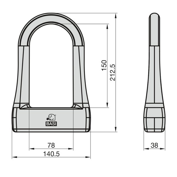 BASI Zweiradschloss ZR 315 Bügelschloss mit 2 Schlüsseln Stahlbügel 13 mm Vinylummantelung Schwarz