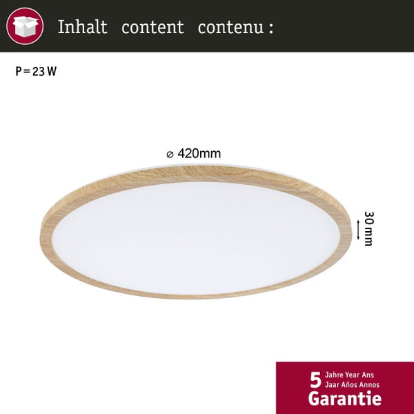 LED Panel Atria Shine Backlight IP44 rund 420mm 22W 2300lm 3000K Holzoptik