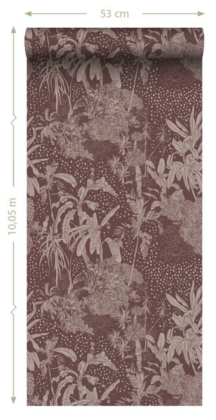 ESTAhome Tapete tropische Blätter Aubergineviolett - 50 x 900 cm - 139891