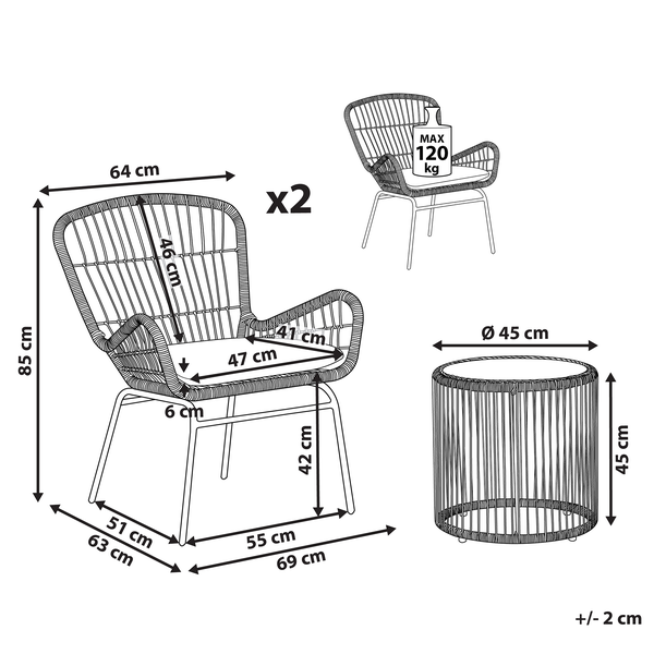 Bistro Set inkl. Kissen LABICO Polyrattan Hellbraun
