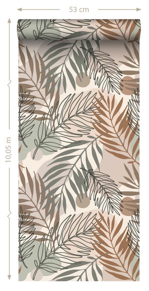 ESTAhome Tapete Blätter Beige und Graugrün - 50 x 900 cm - 139822