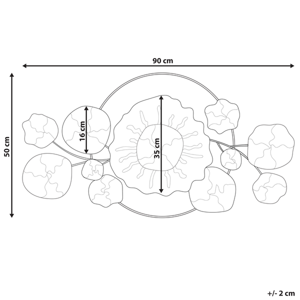 Abmessungen der Wanddekoration: 50 mal 90 Zentimeter, Sonnendesign