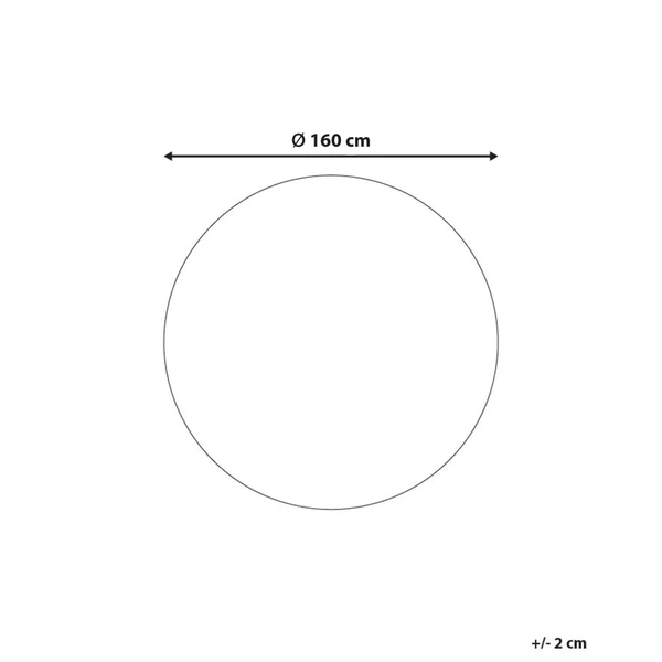 Maßskizze für runden Artikel mit Durchmesser 160 Zentimeter und einer Toleranz von plus minus 2 Zentimeter.