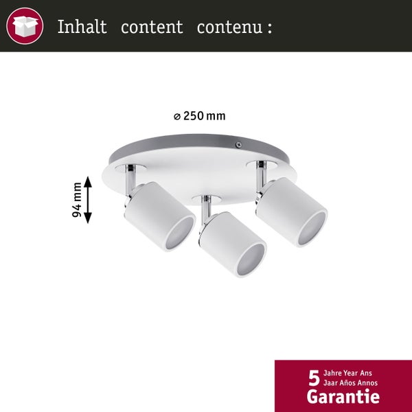Deckenleuchte mit drei Strahlern, Durchmesser 250 Millimeter, Höhe 94 Millimeter