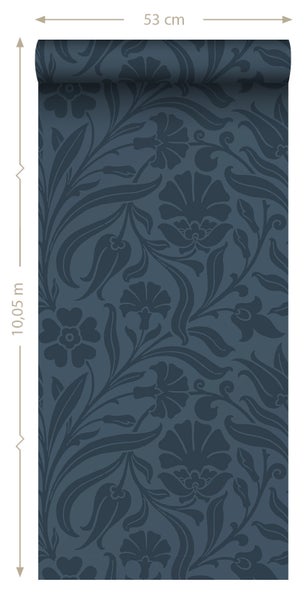 ESTAhome Tapete Blumen Dunkelblau - 53 cm x 10.05 m - 139296