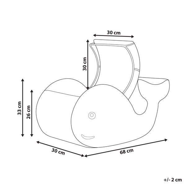 Abmessungen des Walsessels: 33 cm Höhe, 68 cm Länge, 30 cm Breite