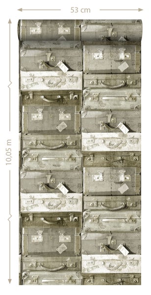 ESTAhome Tapete Vintage Koffer Hellbraun - 53 cm x 10.05 m - 138213