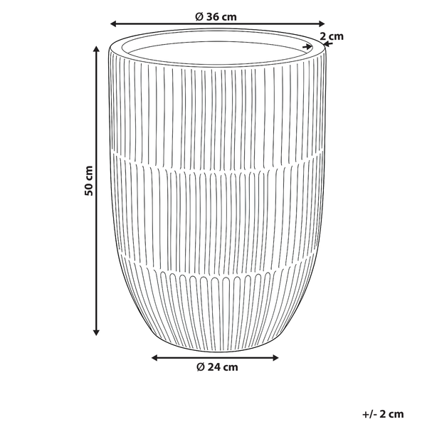 Illustration eines Pflanzgefäßes mit den Maßen 50 cm Höhe und 36 cm Durchmesser