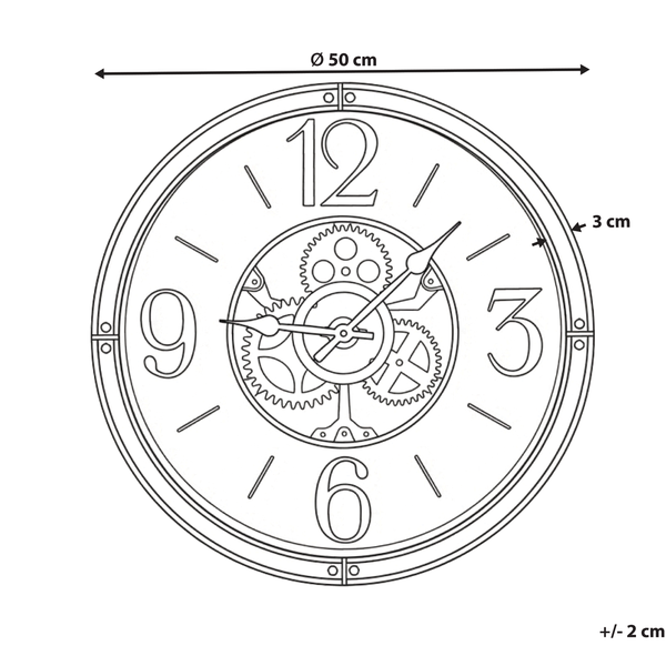 Technische Zeichnung einer Wanduhr mit einem Durchmesser von 50 cm
