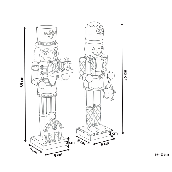 Maße von zwei Nussknackern als Dekorationsfiguren dargestellt.