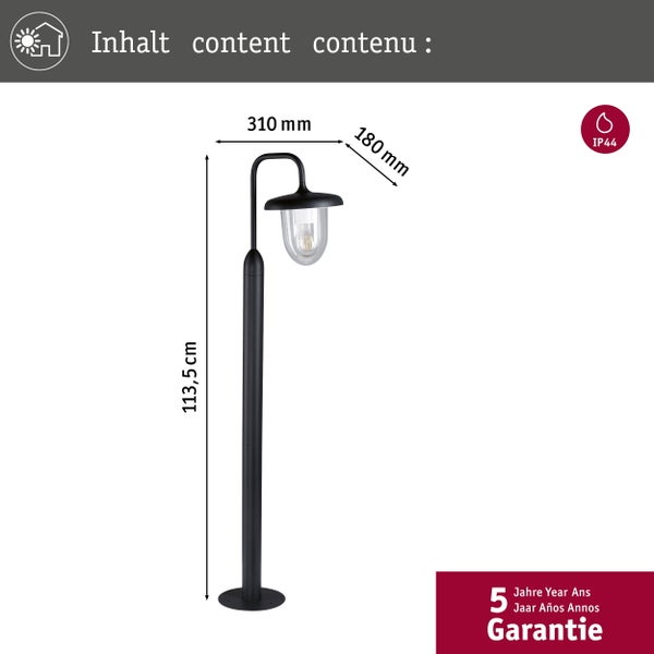 Pollerleuchte Vintario seewasserresistent IP44 rund 1135mm max. 20W 230V Anthrazit E27 Aluminium