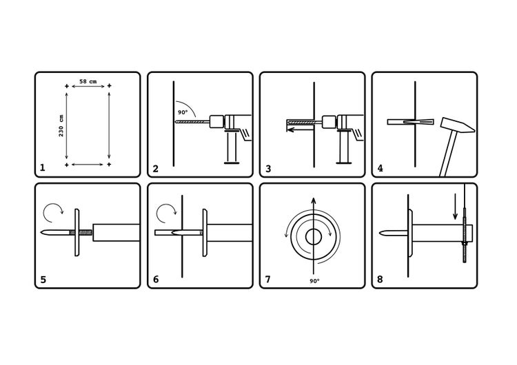 Illustration einer schrittweisen Anleitung zur Dübelmontage