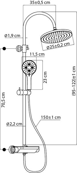aquaSu® Duschsystem Oblivio mit Thermostat-Armatur | Handbrause: 3-strahlig | Kopfbrause: 1-strahlig | integrierte Ablage | Antikalk | rund | höhenverstellbar | Kleben oder Bohren | Chrom | 723442