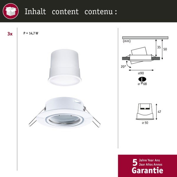 LED Einbauleuchte Smart Home Zigbee 3.0 Base Coin Basisset schwenkbar rund 90mm 20° Coin 3x4,9W 3x430lm 230V dimmbar 3000K Weiß