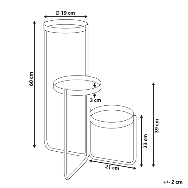 Abmessungen eines Pflanzenständers mit drei Ebenen