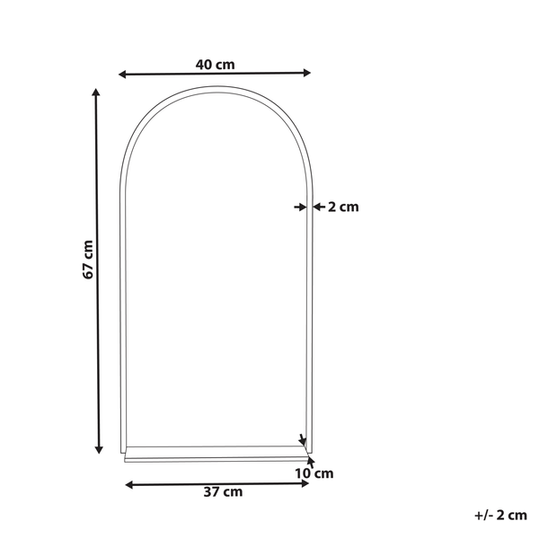 Technische Zeichnung eines Spiegels mit Regal und Maßangaben