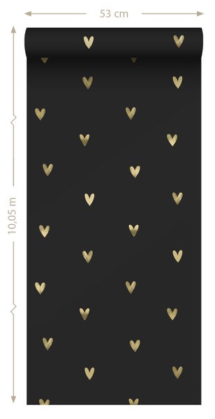ESTAhome Tapete Herzchen Gold und Schwarz - 53 cm x 10.05 m - 139727