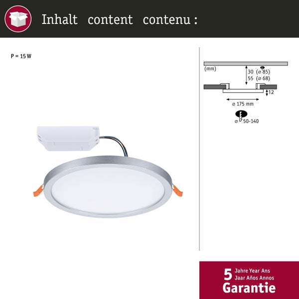 VariFit LED Einbaupanel Smart Home Zigbee 3.0 Areo IP44 rund 175mm 13W 1200lm Tunable White Chrom matt dimmbar