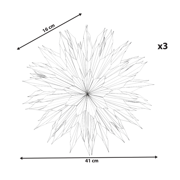 Abbildung von drei Dekosternen mit einem Durchmesser von 41 Zentimetern und einer Tiefe von 16 Zentimetern