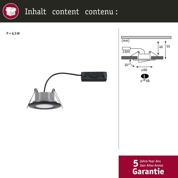 LED Einbauleuchte Calla schwenkbar IP65 rund 90mm 30° 6W 500lm 230V 4000K Schwarz matt