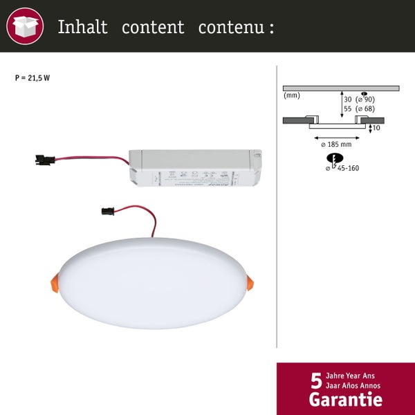 VariFit LED Einbaupanel 3-Step-Dim Veluna IP44 rund 185mm 17,5W 1400lm 4000K Satin dimmbar