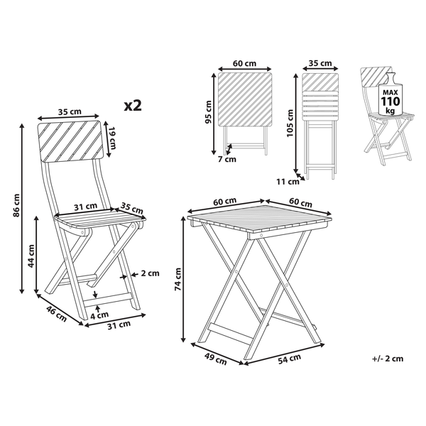 Bistro Set klappbar ARDORE Eukalyptusholz Braun
