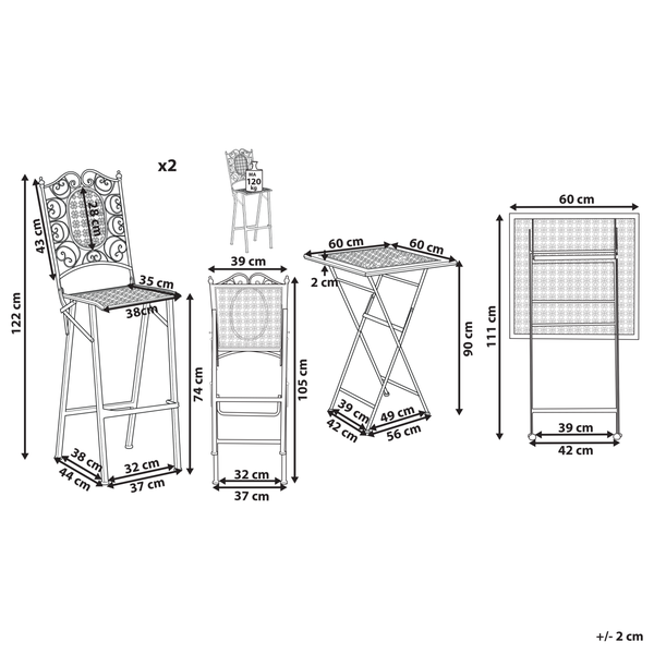 Gartenbar Set klappbar BORMIO Metall Schwarz