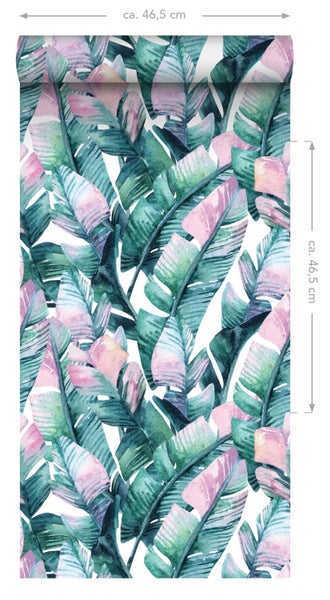 ESTAhome XXL-Vliestapete Bananenblätter Türkis und Rosa - 50 x 900 cm - 158896
