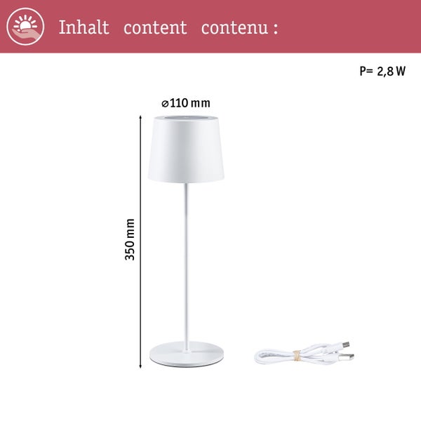 Akkuleuchte Gilo IP44 dimmbar 2700K Weiß matt