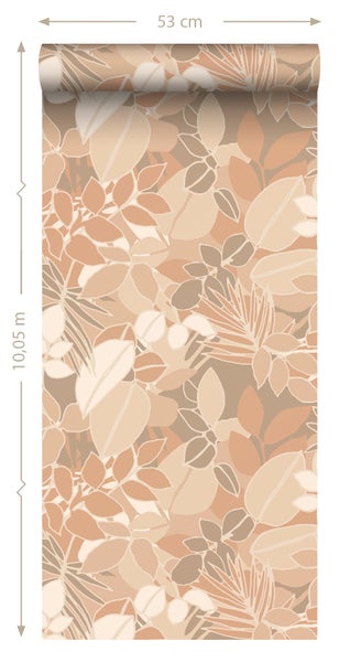 ESTAhome Tapete Blätter Beige und Terrakotta - 50 x 900 cm - 139846