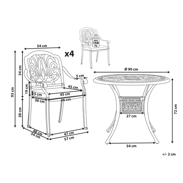 Gartenmöbel Set 4-Sitzer ANCONA inkl. Kissen Metall Dunkelbraun