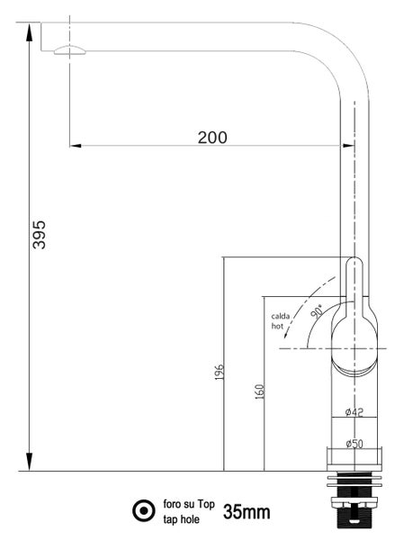Wasserhahn Küchenarmatur, BOD, mit 360° schwenkbarem L-Auslauf, Verchromt / Schwarz Granit