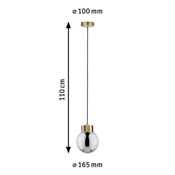 Neordic Pendelleuchte Linja E27 max. 20W Rauchglas, Messing gebürstet dimmbar Spiegel, Glas, Metall