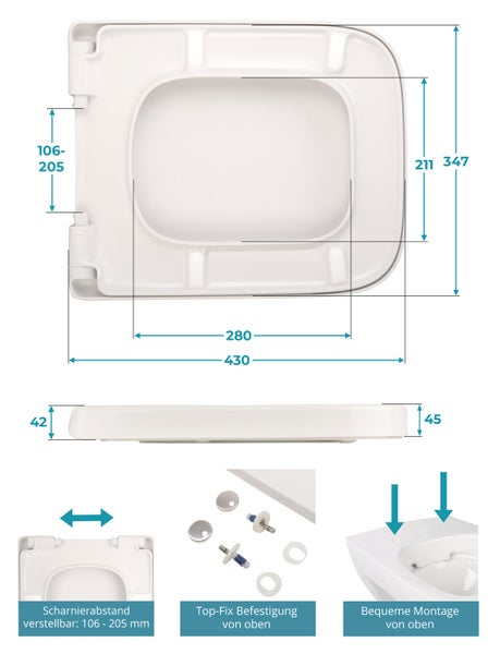Calmwaters® WC Sitz für Keramag Renova Nr. 1 Plan 202150 & 202160, antibakterieller Toilettensitz mit Absenkautomatik, Duroplast Klositz, Toilettendeckel abnehmbar, überlappend, Weiß, 26LP3461