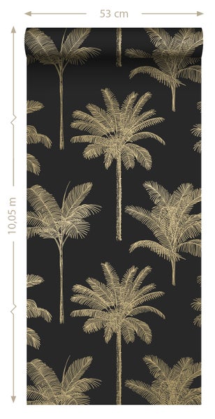 ESTAhome Tapete Palmen Schwarz und Gold - 53 cm x 10.05 m - 139322