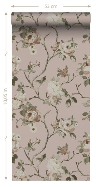 ESTAhome Tapete Blumenmuster Altrosa - 53 cm x 10.05 m - 139407