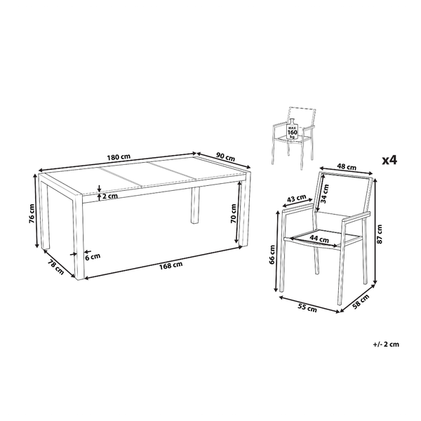 Gartenmöbel Set 4-Sitzer COSOLETO/GROSSETO Sicherheitsglas Marmor Optik Grau