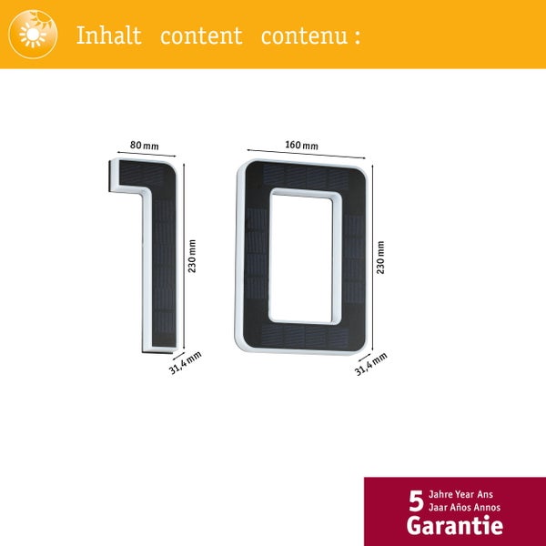 Set Solar LED Hausnummernleuchte inkl. wechselbarer Akku Nummer 10 3000K 2x6lm 2x0,2W Schwarz