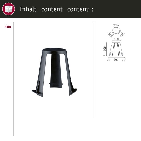 Einbauleuchten Zubehör Abstandshalter für Einbauleuchten 62 - 90mm 10er-Set Schwarz
