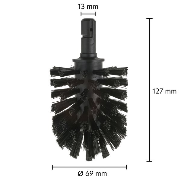Toilettenbürstenkopf mit den Maßen 13 Millimeter, 69 Millimeter Durchmesser und 127 Millimeter Länge