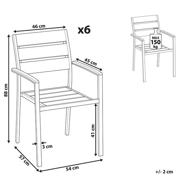 Gartenstuhl 6er Set VERNIO Grau