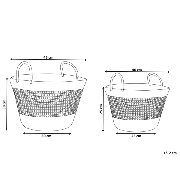 Zwei Körbe in unterschiedlichen Größen mit Größenangaben