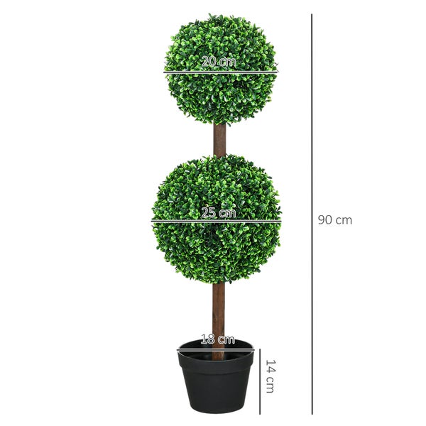 HOMCOM 2er-Set Künstlicher Buchsbaum groß 90 cm, UV-beständige Kunstpflanze, Plastik Künstliche Pflanzen im Topf, Kunstbaum, Fake Plant wie echt für Wohnzimmer Schlafzimmer Büro Garten Deko Geschenk