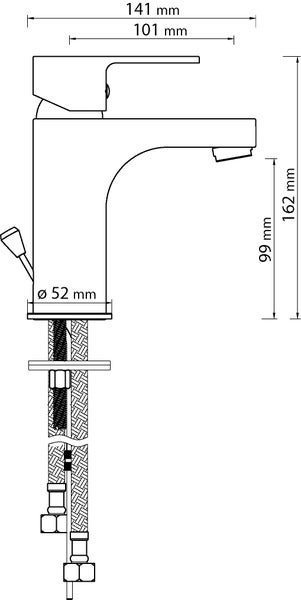 Aquasu Niederdruck Waschtischarmatur Tius, inklusive Excentergarnitur, langlebige Keramikkartusche, für Anschluss an Boiler oder Warmwasserbereiter, Standard-Montage, Messingkern, verchromt, 796101